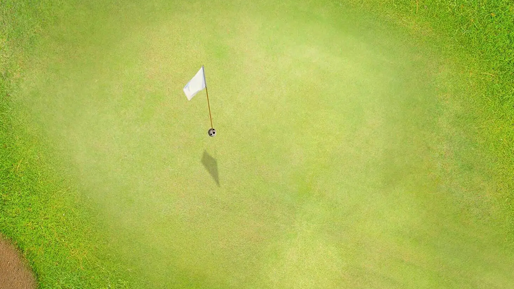 Aerial view of white flag on golf course